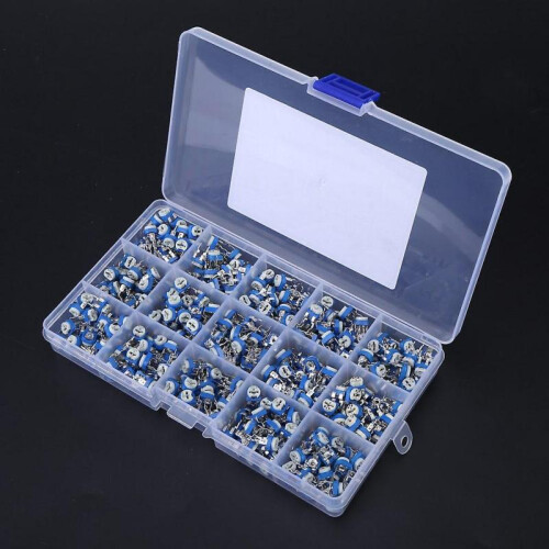 Risegun 15 Values Variable Resistor Variable Resistor Assortment Kit 375Pcs, 15 Values Potentiometer with Box 2