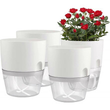 Set of 4 herb pots with irrigation system, flower pot with self-watering herb garden for fresh kitchen herbs, 18.2X 11x 15.3 cm, white