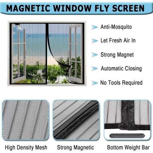 Μαγνητική κουνουπιέρα για παράθυρα 100 x 120 cm, για να κρατάει μακριά έντομα και μύγες 1