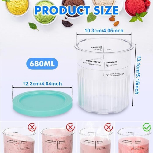 Πολυτελή μπολ παγωτού, δοχείο 680 ml για NC500 NC501, μπολ παγωτού με καπάκι και κουτάλι 1