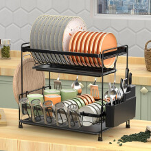 Double MultiFunctional Kitchen Dish Drying Rack, Foldable Cutlery Storage Rack