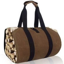 Waxed Firewood Carrier with Handles, Canvas Log Carrier Tote Bag, Sturdy Fireplace Accessories