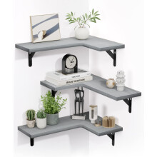 Corner Shelves Wall Mounted Set of 3, Rustic Paulownia Wood Wall Shelves for Multiple Rooms, Floating Shelves
