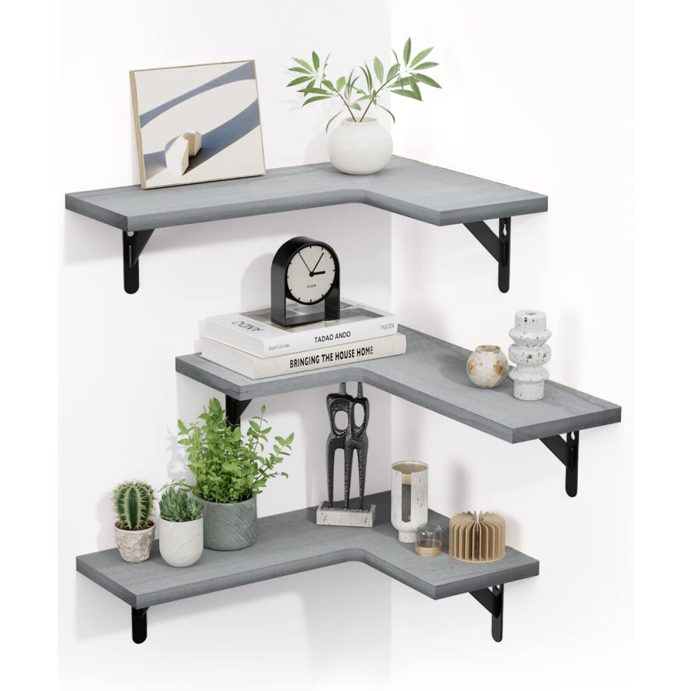 Corner Shelves Wall Mounted Set Of 3, Rustic Paulownia Wood Wall Shelves For Multiple Rooms, Floating Shelves 395291741818