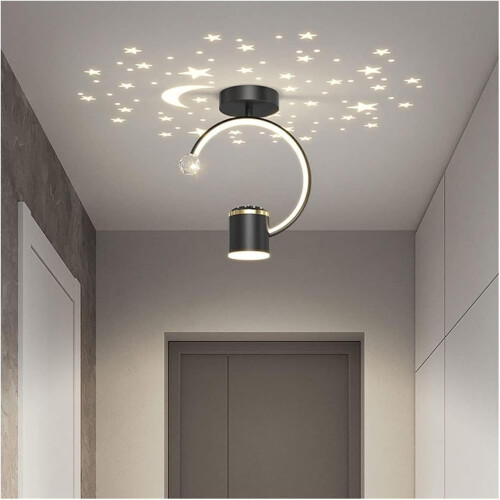 Ceiling Lamp Black Semi Flush Mount Ceiling Light with Downlight Led Projection Star Spotlights 2