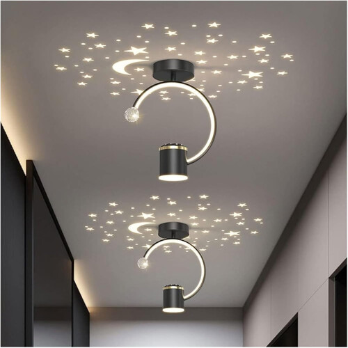 Ceiling Lamp Black Semi Flush Mount Ceiling Light with Downlight Led Projection Star Spotlights 1