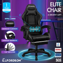 ELFORDSON Gaming Office Chair Extra Large Pillow Racing Black