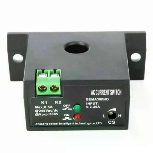 BEMA36KNC BEMA36KNO Adjustable AC Current Sensing Switch 0.2-30A 9mm Threading Hole Fireproof ABS IP30 Sensor Switch