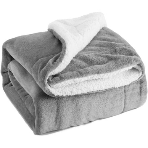 Γκρι Κουβέρτα Sherpa Fleece 130 x 160 cm – Κουβέρτα διπλής όψης από μαλακή και ζεστή φανέλα