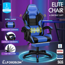 ELFORDSON Gaming Office Chair Extra Large Pillow Racing Executive Blue