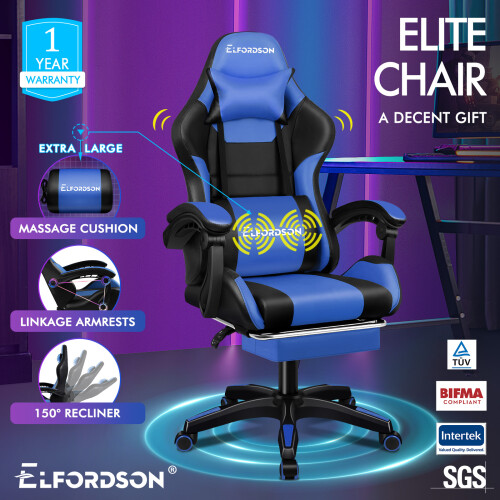 ELFORDSON ELFORDSON Gaming Office Chair Extra Large Pillow Racing Executive Blue
