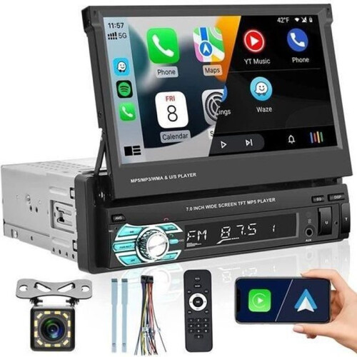Ραδιόφωνο αυτοκινήτου Carplay με αναδιπλούμενη οθόνη αφής 7 ιντσών, Bluetooth, Mirror Link