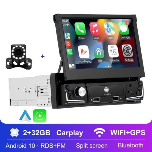Ραδιόφωνο αυτοκινήτου Android 10.0 1 Din 7" με αναδιπλούμενη οθόνη, GPS, 2 GB + 32 GB, Wi-Fi,