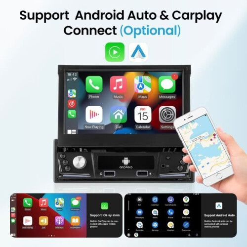 Ραδιόφωνο αυτοκινήτου Android 10.0 1 Din 7" με αναδιπλούμενη οθόνη, GPS, 2 GB + 32 GB, Wi-Fi, 2