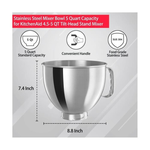 Μπολ από ανοξείδωτο ατσάλι για μίξερ KitchenAid Classic και Artisan Series 4,5-5 Quart με κλ 1