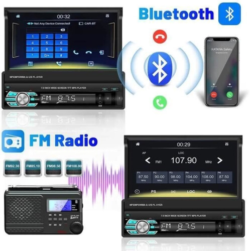Ραδιόφωνο αυτοκινήτου DIN Bluetooth Carplay GPS 7'' Αναδιπλούμενη οθόνη αφής Ραδιόφωνο FM Hand 2
