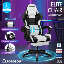 ELFORDSON Gaming Office Chair Massage Large Pillow Racing White