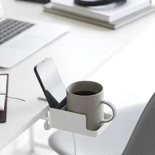 (Black) Adjustable Clamp-On Desktop Cup Holder Organizer For Phone, Remote, Plants, Water Bottle 1
