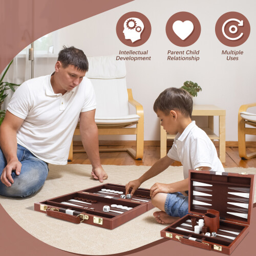 Backgammon Set 2 players, Classic Board Games with Leather Case 2