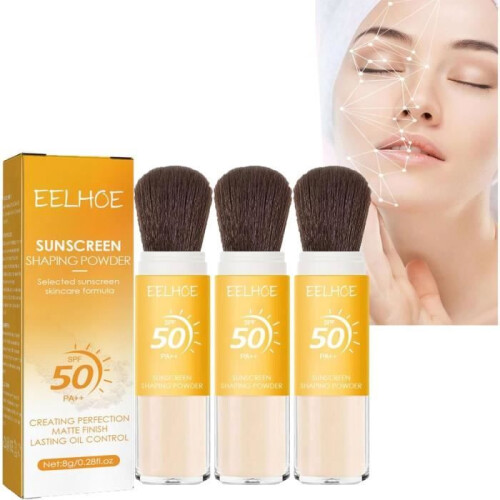 Συσκευασία με 3 αντηλιακές πούδρες ορυκτών SPF 50 PA++, αντηλιακή κρέμα με ορυκτά