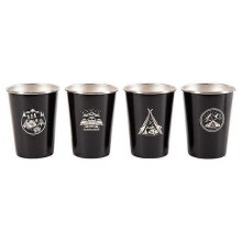 (Black) AOTU AT6657-2 4pcs Outdoor Camping Folding Stainless Steel Water Cup Set