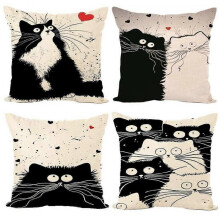 Set of 4 Cat Pillow Cases, Throw Cushion Cover Cotton Linen Pillowcase Home Decoration,45x45cm,Cat