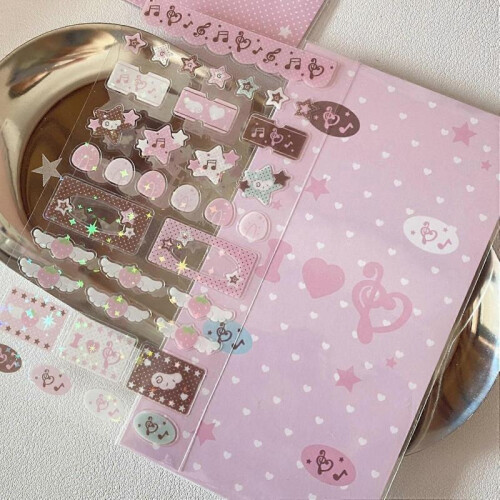 Glitter sticker with musical note, strawberry star, selfadhesive, decorative sticker for scrapbooking, diary, phone case 1