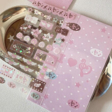 Glitter sticker with musical note, strawberry star, selfadhesive, decorative sticker for scrapbooking, diary, phone case