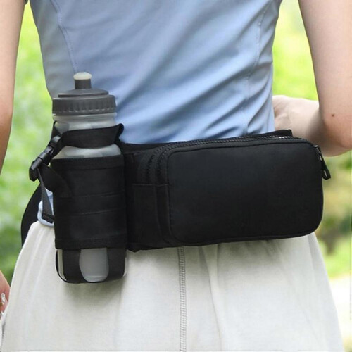 Belt Bag with Water Bottle Holder, Adjustable Waterproof Hydration Belt for Hiking, Running, black 1