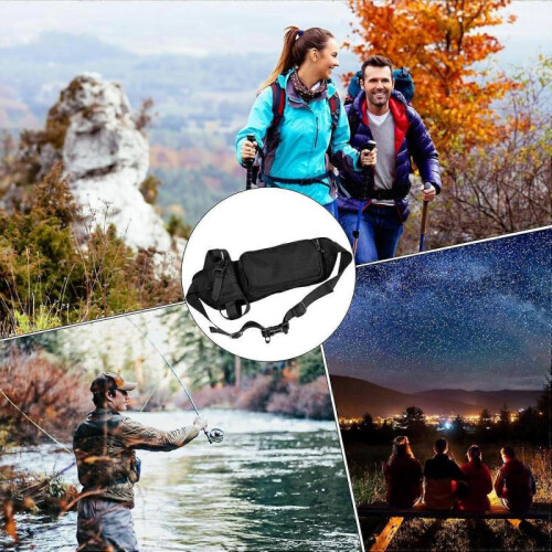 Belt Bag with Water Bottle Holder, Adjustable Waterproof Hydration Belt for Hiking, Running, black 2