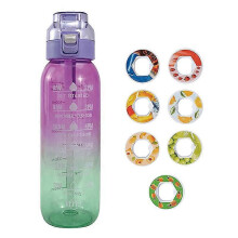 (Clear Purple) 1000ml Large Capacity Fruity Water Bottle With 7 Flavor Rings Straw Drinking Cup Tritan Flavored Water Mug