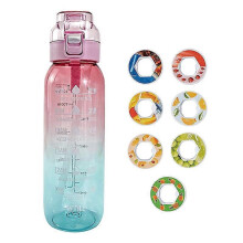 (Clear Pink) 1000ml Large Capacity Fruity Water Bottle With 7 Flavor Rings Straw Drinking Cup Tritan Flavored Water Mug