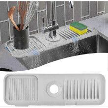 (L, Light Gray) Kitchen Splash Guard For Sink, Silicone Sink Faucet Mat Splash Guard, Faucet Absorbent Sink Protectors Mat