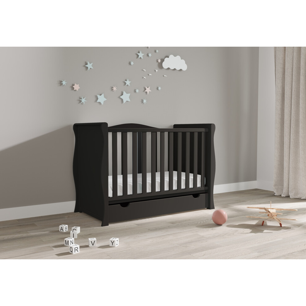 Willow Sleigh Mini Cot Bed With Drawer And Mattress Black Viculii