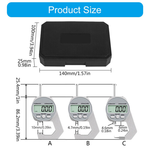 (1 set) 0 to 20mm digital thickness gauge (button) - pointed type 2