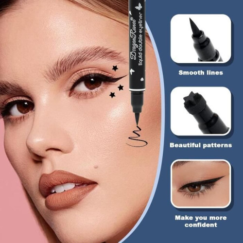 Στυλό eyeliner διπλής άκρης, αδιάβροχο μαύρο υγρό μολύβι eyeliner, εργαλείο τατουάζ 1