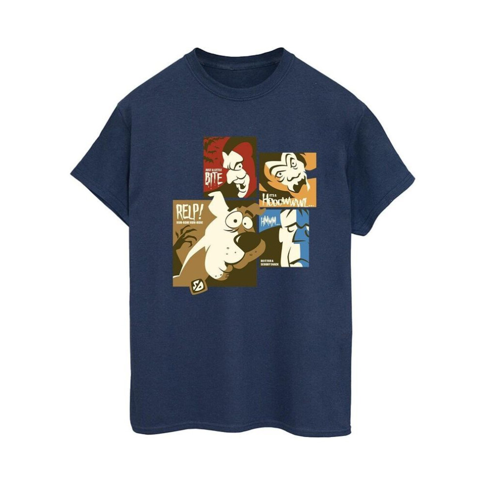 (M, navy blue) Scooby Doo Womens/ladies Squares Cotton Boyfriend T-shirt