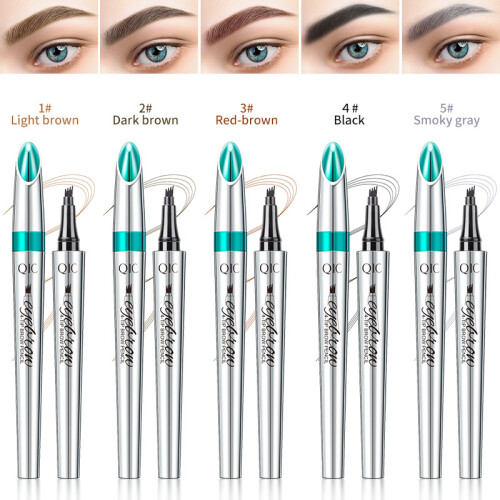 QIC Waterproof Microblading Eyebrow Pen 4 Fork Tip Eyebrow Pencil 3D Tattoo Pencil #01 Light Brown 2