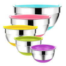 5pcs Less Steel Ng Bowls 18-26cm Diameter Metal Ne Bowls with Tight Lids