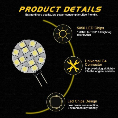 10 τεμάχια λάμπες LED G4 DC 12V χωρίς ρύθμιση έντασης 6000K λευκό 20W για κουζίνα, 1