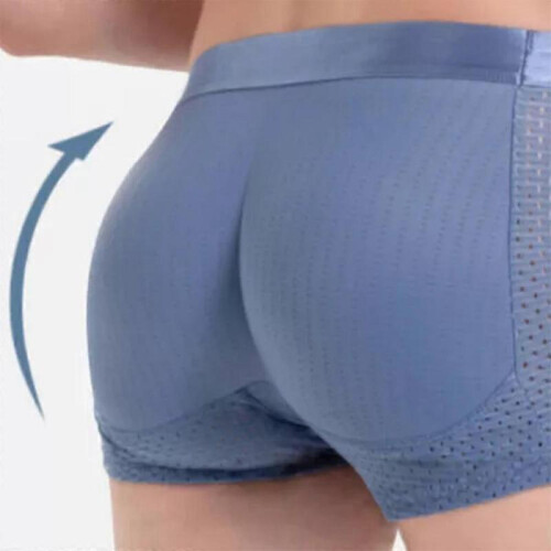 (L,Dark Blue)Men's Hip-Lifting Boxer Briefs Hip, Men's Butt Padded Underwear Mesh Boxers 1