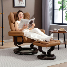 HOMCOM PU Leather Manual Reclining Armchair Footstool Padded Seat Brown