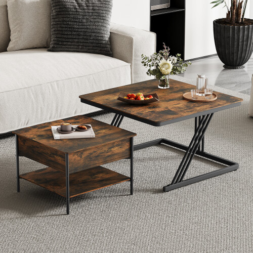 (brown) Vintage Style Wooden Top Coffee Table