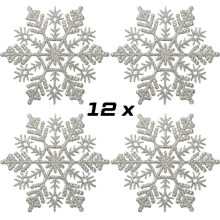 (12 x Silver Snowflakes) Christmas Tree Decorations Glitter Baubles Snowflakes Icicles Decor