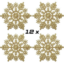 (12 x Gold Snowflakes) Christmas Tree Decorations Glitter Baubles Snowflakes Icicles Decor