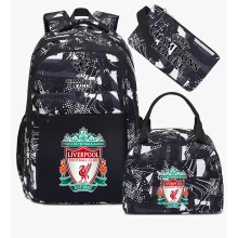 (Grey Liverpool) Football star peripheral backpack student schoolbag three-piece lunch bag pencil bag children men's style