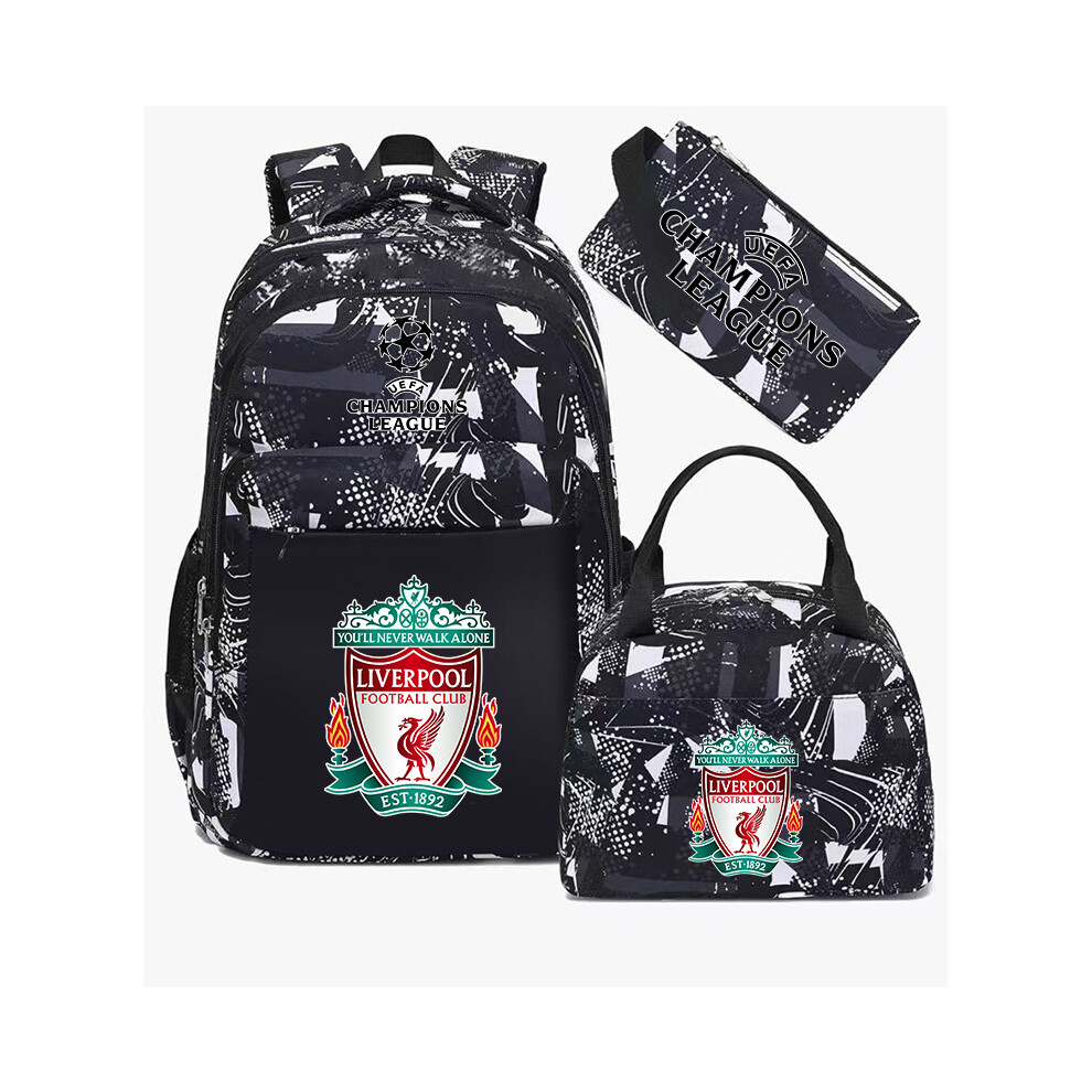 (Grey Liverpool) Football star peripheral backpack student schoolbag three-piece lunch bag pencil bag children men's style