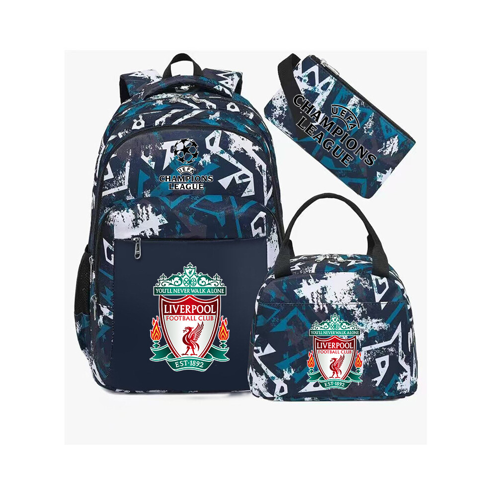 (Green Liverpool) Football star peripheral backpack student schoolbag three-piece lunch bag pencil bag children men's style