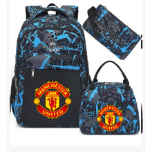 (Blue Manchester United) Football star peripheral backpack student schoolbag three-piece lunch bag pencil bag children men's style