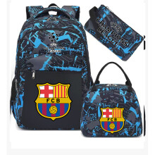 (Blue Barcelona) Football star peripheral backpack student schoolbag three-piece lunch bag pencil bag children men's style